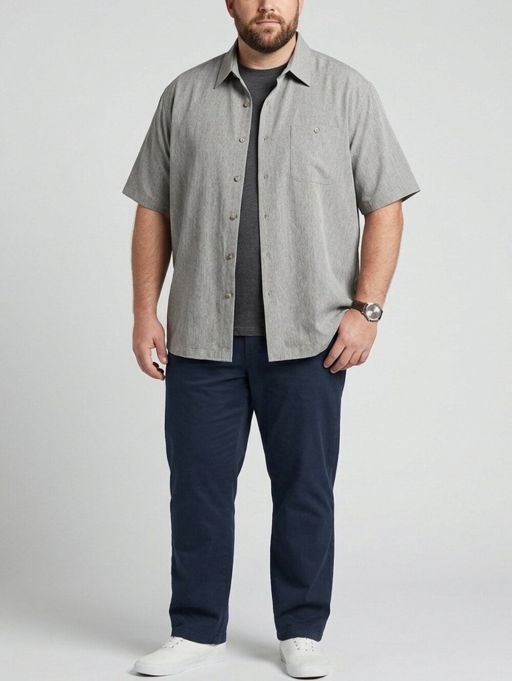 L.A. BEAT Men's NWOT Gray Short Sleeve Dress Shirt Size Large